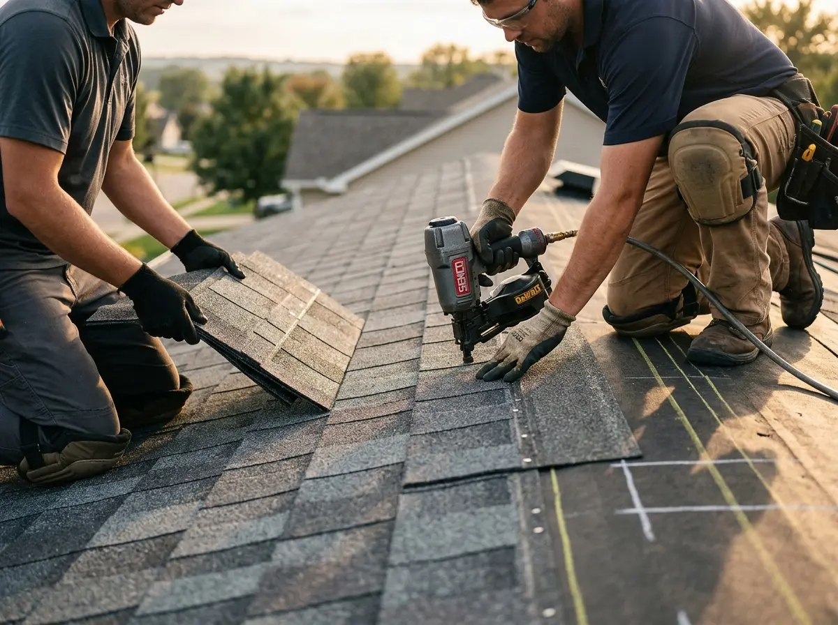 Professional roofer working on a residential roof in Hobe Sound